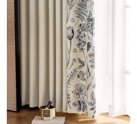 Daesar Blackout Curtains for Bedroom 84 Inch Drop, Eyelet Darkening Curtains Splicing Flowers Leaves Pattern Beige White Black Blackout Curtain for Living Room W 54" x H 84", 2 Panels