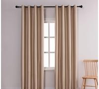 Daesar Blackout Curtains for Bedroom 98 Inch Drop, Polyester Eyelet Drapes Room Darkening Curtains Solid with Square Texture Khaki Blackout Curtain for Living Room W 39" x H 98", 2 Panels