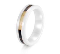 Daesar Ceramic Engagement Rings for Women, Promise Ring Simple 6MM Wide Inlay Sticker Wedding Band Ring for Women White Brown Size P 1/2
