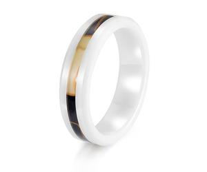 Daesar Ceramic Engagement Rings for Women, Promise Ring Simple 6MM Wide Inlay Sticker Wedding Band Ring for Women White Brown Size P 1/2
