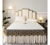 Daesar Fitted Bedsheet Super King Size 180 x 200 cm, Bedding Fitted Sheet with Bedskirt Cotton Solid Color with Embroidered Flower Lace Soft Bed Cover with 2 Pillow Cases, Beige White