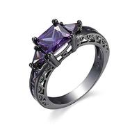 Daesar Promise Rings Her, Plated 18K Black Gold Rings Women Vintage Purple Square Shape Cubic Zirconia Ring Size L 1/2