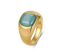 Daesar Stainless Steel Anniversary Rings for Women, Promise Ring 12MM Wide Simple with Square Cat's Eye Blue Wedding Bands Rings for Women Gold Size T 1/2