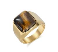 Daesar Stainless Steel Engagement Rings for Men, Promise Ring 17MM Wide with Rectangular Tiger Eye Wedding Band Ring for Men Gold Size P 1/2
