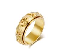 Daesar Stainless Steel Engagement Rings for Men, Promise Ring 8MM Wide Spinner Starfish and Shell Design Wedding Band Ring for Men Gold Size L 1/2