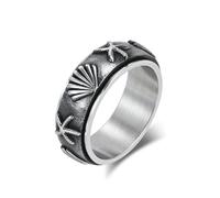 Daesar Stainless Steel Engagement Rings for Men, Promise Ring 8MM Wide Spinner Starfish and Shell Design Wedding Band Ring for Men Silver Size X 1/2