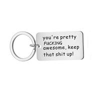 Daesar Stainless Steel Keychain Charm for Men Dog Tag Engraved You're Pretty fk Awesome Keep That Shit up Inspirational Keychain Women