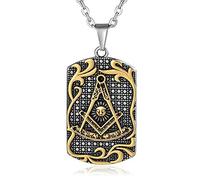 Daesar Stainless Steel Necklace for Men Pendant Rectangle Masonic G Gold Silver Necklace Chain