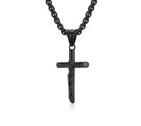 Daesar Stainless Steel Pendant Necklace for Women Men, Chain Necklace Cross with Jesus Design Pendant Necklaces for Men Women Black