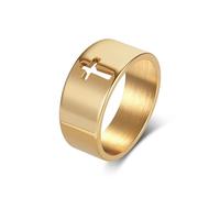 Daesar Stainless Steel Promise Engagement Rings for Men, Anniversary Ring 10MM Wide Hollow Cross Design Wedding Band Ring for Men Gold Size T 1/2