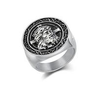 Daesar Stainless Steel Promise Engagement Rings for Men, Anniversary Ring 23MM Wide Vintage Cross Jesus Design Wedding Band Ring for Men Silver Size P 1/2