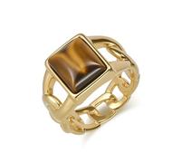 Daesar Stainless Steel Promise Rings for Men, Anniversary Ring 14MM Wide Hip Hop Chain Design with Tiger Eye Wedding Band Ring for Men Gold Size P 1/2