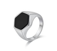 Daesar Stainless Steel Promise Rings for Men, Anniversary Ring Geometric Design with Hexagon Black Stone Wedding Band Ring for Men