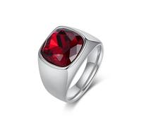 Daesar Stainless Steel Promise Rings for Men, Engagement Ring 14MM Wide Polished Design with Square Cubic Zirconia Red Wedding Bands Rings for Men Silver Size V 1/2