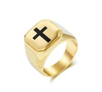 Daesar Stainless Steel Promise Rings for Men, Engagement Ring 16MM Wide Cross Design Wedding Bands Rings for Men Gold Size P 1/2