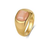Daesar Stainless Steel Promise Rings for Women, Engagement Ring 12MM Wide Simple with Square Cat's Eye Orange Wedding Bands Rings for Women Gold Size T 1/2