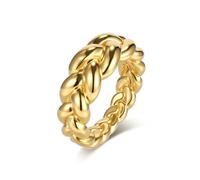 Daesar Stainless Steel Promise Rings for Women Men, Engagement Ring Twisted Chain Design Wedding Bands Rings for Men Women Gold Size X 1/2