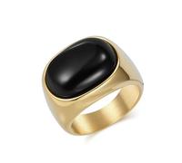 Daesar Stainless Steel Wedding Rings for Men, Anniversary Ring 15MM Wide with Oval Black Stone Wedding Bands Rings for Men Gold Size Z
