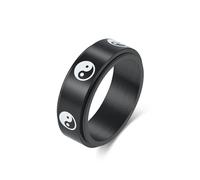 Daesar Stainless Steel Wedding Rings for Men, Anniversary Ring Chinese Style 8MM Wide Tai Chi Yin Yang Spinner Wedding Band Ring for Men Black Size X 1/2