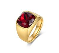 Daesar Stainless Steel Wedding Rings for Men, Engagement Ring 14MM Wide Polished Design with Square Cubic Zirconia Red Wedding Bands Rings for Men Gold Size X 1/2