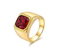 Daesar Stainless Steel Wedding Rings for Men, Engagement Ring 16MM Wide Simple with Square Cubic Zirconia Red Wedding Band Ring for Men Gold Size N 1/2