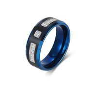 Daesar Stainless Steel Wedding Rings for Men, Engagement Ring Brushed Bicolor Design with Cubic Zirconia Wedding Bands Rings for Men Blue Black Size R 1/2