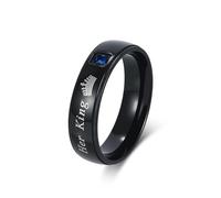 Daesar Stainless Steel Wedding Rings for Men, Engagement Ring Her King Crown with Blue Cubic Zirconia Wedding Bands Rings for Men Black Size N 1/2