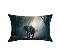 Daesar Throw Pillow Covers 1pcs, Rectangle Cushion Covers 30x50cm 12x20 Inch Elephant in the Forest Cushion Cases for Living Room Sofa Bedroom (Grey Green, Linen)