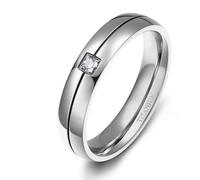 Daesar Titanium Steel Promise Engagement Rings for Men, Anniversary Ring 6MM Groove Inlaided Cubic Zirconia Wedding Band Ring for Men Black Size V 1/2