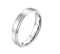 Daesar Titanium Steel Promise Engagement Rings for Women Men, Anniversary Ring 4MM Wide Matte Step Straight edge Wedding Band Ring for Men Women Silver Size L 1/2