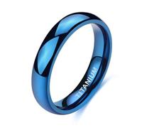 Daesar Titanium Steel Promise Engagement Rings for Women Men, Anniversary Ring Couple 4MM Wide Simple Polished Plain Band Design Wedding Bands Rings for Men Women Blue Size O 1/2