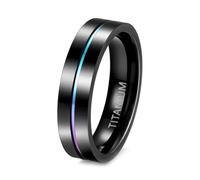 Daesar Titanium Steel Promise Engagement Rings for Women Men, Anniversary Ring Couple 5MM Wide Polished with Colorful Groove Wedding Band Ring for Men Women Black Size V 1/2