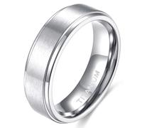 Daesar Titanium Steel Wedding Rings for Women Men, Engagement Ring 8MM Wide Matte Step Straight edge Wedding Band Ring for Men Women Silver Size V 1/2