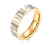 Daesar Titanium Steel Wedding Rings for Women Men, Promise Ring Couple Brushed Wave Carved Groove Design Wedding Bands Rings for Men Women Gold Size V 1/2