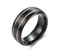 Daesar Tungsten Anniversary Rings for Men, Engagement Ring 8MM Wide Bicolor Brushed Double Groove Wedding Band Ring for Men Black Rose Gold Size O 1/2
