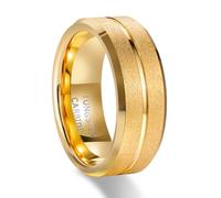 Daesar Tungsten Anniversary Rings for Women Men, Engagement Ring Couple 8MM Wide Matte with Groove Wedding Band Ring for Men Women Gold Size V 1/2