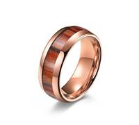 Daesar Tungsten Anniversary Rings for Women Men, Promise Ring Couple 8MM Wide Polished Groove Design with Wood Grain Wedding Bands Rings for Men Women Rose Gold Size V 1/2