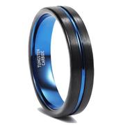 Daesar Tungsten Engagement Rings for Women Men, Anniversary Ring 4MM Wide Bicolor Brushed with Groove Wedding Bands Rings for Men Women Blue Black Size V 1/2