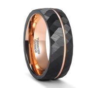 Daesar Tungsten Engagement Rings for Women Men, Promise Ring 8MM Wide Hammered Rhombus and Grooved Design Wedding Band Ring for Men Women Black Size O 1/2