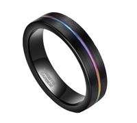 Daesar Tungsten Promise Engagement Rings for Men, Anniversary Ring 5MM Wide Brushed with Rainbow Groove Wedding Bands Rings for Men Black Multicolor Size N 1/2