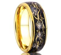 Daesar Tungsten Promise Engagement Rings for Men, Anniversary Ring 8MM Wide Inlay Copper Thread and Black Sandstone Wedding Band Ring for Men Gold Black Size N 1/2