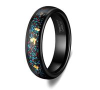 Daesar Tungsten Promise Engagement Rings for Women Men, Anniversary Ring 6MM Wide Inlay Black Sandstone and Red Blue Starry Sky Gold Foil Wedding Bands Rings for Men Women Black Size R 1/2