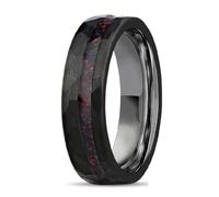 Daesar Tungsten Promise Rings for Men, Anniversary Ring 6MM Wide Hammered Inlay Red Opal Wedding Band Ring for Men Black Size L 1/2