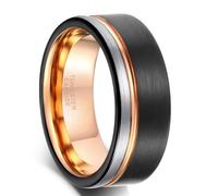 Daesar Tungsten Promise Rings for Men, Engagement Ring 8MM Wide Tricolor Brushed with Groove Wedding Bands Rings for Men Black Rose Gold Silver Size Z+1