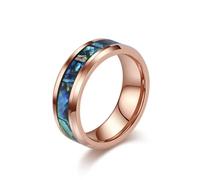Daesar Tungsten Promise Rings for Women Men, Anniversary Ring 8MM Wide Polished Inlaid Abalone Shell Paper Wedding Band Ring for Men Women Rose Gold Size V 1/2