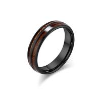 Daesar Tungsten Wedding Rings for Women Men, Anniversary Ring Couple 6MM Polished Double Grooved Design with Wood Grain Wedding Band Ring for Men Women Black Size R 1/2