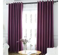 Daesar Window Curtain Bedroom Blackout 63 Inch Drop, Cotton Linen Eyelet Drapes Room Darkening Curtains Solid Purple Blackout Curtains for Living Room W 34" x H 63", 2 Panels