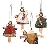 Dätenky Christmas Angel Pendants, Set of 4 Klassisch Gold Tin Hanging Angel Ornaments for Christmas Trees and Gifts