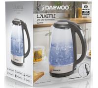 Daewoo 1.7L Kettle With LED Illumination 2200W Portable Jug Borosilicate Glass