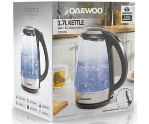 Daewoo 1.7L Kettle With LED Illumination 2200W Portable Jug Borosilicate Glass